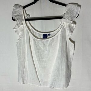 GAP White Cotton Sleeveless Ruffle Blouse S